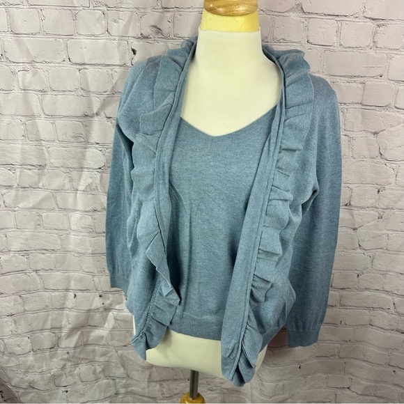 talbots petites cardigan tank set ruffle shawl neck sz large cotton blend - Picture 1 of 10